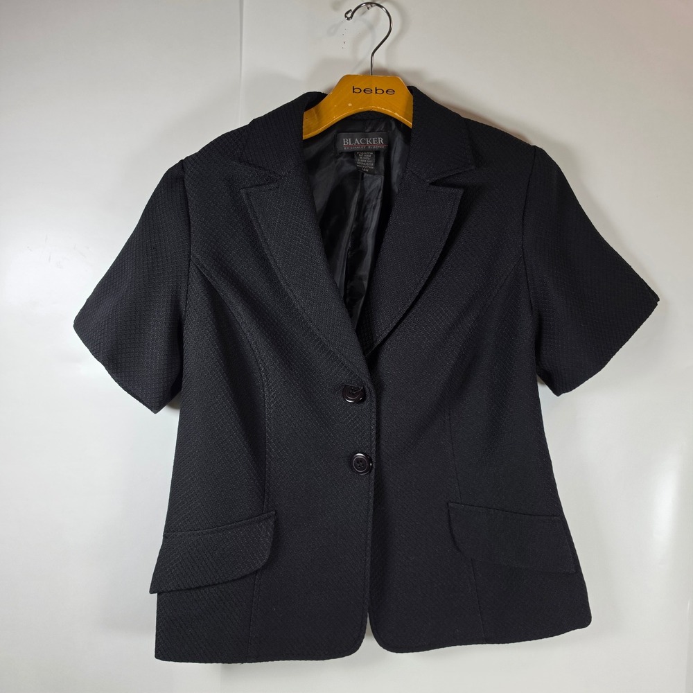 Blacker by Stanley Blacker Black Short Sleeve Blazer Jacket Womens 14W